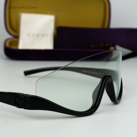 NEW Gucci GG1650S 005 Shiny Black Green Unisex Shield Mask Sunglasses GG 1650S - Picture 3 of 7